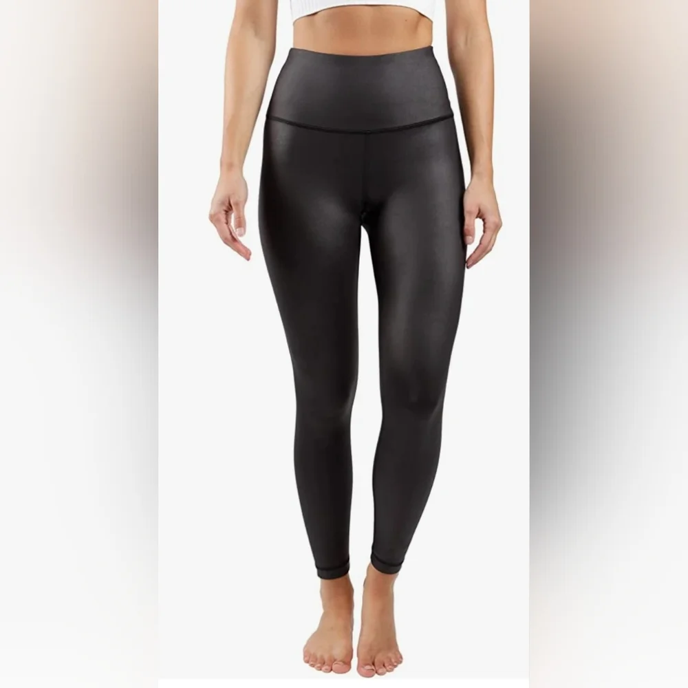 90 Degree By Reflex Womens High Waist Leggings - Faux Leather Black - Picture 2 of 6